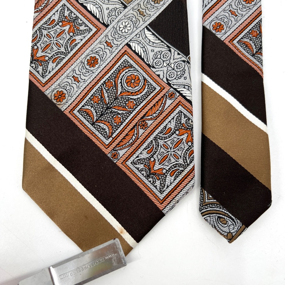 Groovy Vintage 70s Necktie Men's Tie Brown Tan Wide by Damon Union Made - Picture 5 of 6